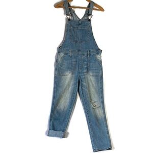 GAP Crop Slouch Overalls Light Indigo Distressed Patchwork